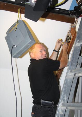 Refit for the Bernard Hall Article Photo - Modifying the wiring for the new ceiling lights