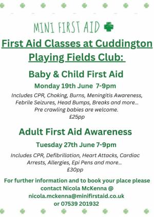 First Aid Classes at Cuddington Playing Fields Clubhouse Article Graphic