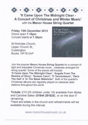 Manor House String Quartet  Dec. 13th 2013 Article Graphic